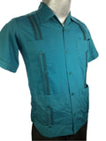 Guayabera Clásica Verde Jade de Algodón Manga Corta
