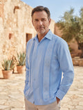 Guayabera Henry manga larga Celeste