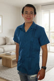 Guayabera Clásica Azul Petróleo de Algodón Manga Corta