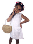 Vestido de lino tipo Guayabera para niña Blanco