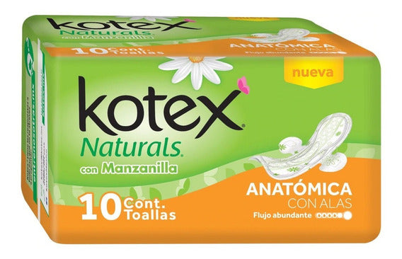 Kotex Toalla Fem Manzanilla Anat c/alas (Caja con 10 paquetes de 10pz c/u)