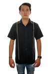 Guayabera Yucateca Cobá De Manga Corta Bordada Negra