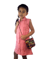Vestido de lino tipo Guayabera para Niña palo de rosa