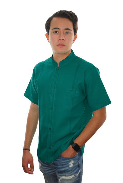 Filipina de Lino cuello mao Verde Jade