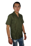 Guayabera Clásica Verde Olivo de Algodón Manga Corta