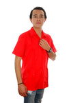 Guayabera Clásica Rojo Brillante de Algodón Manga Corta